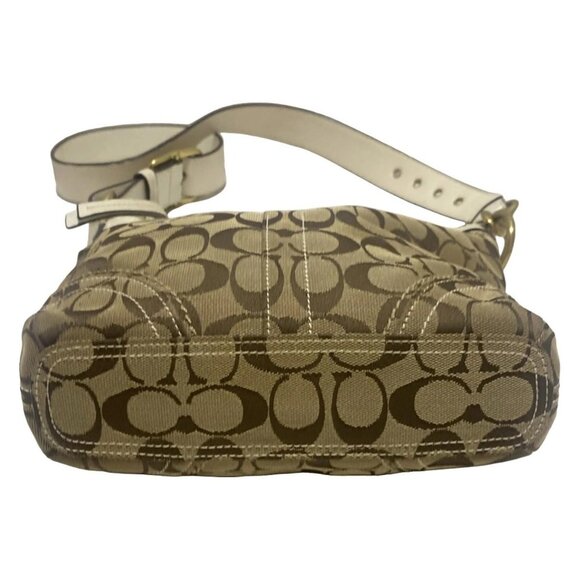 Auth COACH Signature Medium Duffel 10403 Khaki White Jacquard Leather - Picture 8 of 9